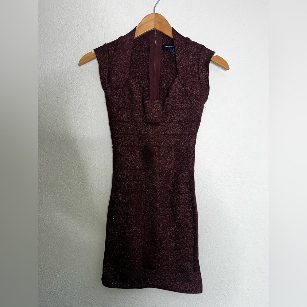 French Connection Shimmery Plum Bodycon Bandage Midi Dress
